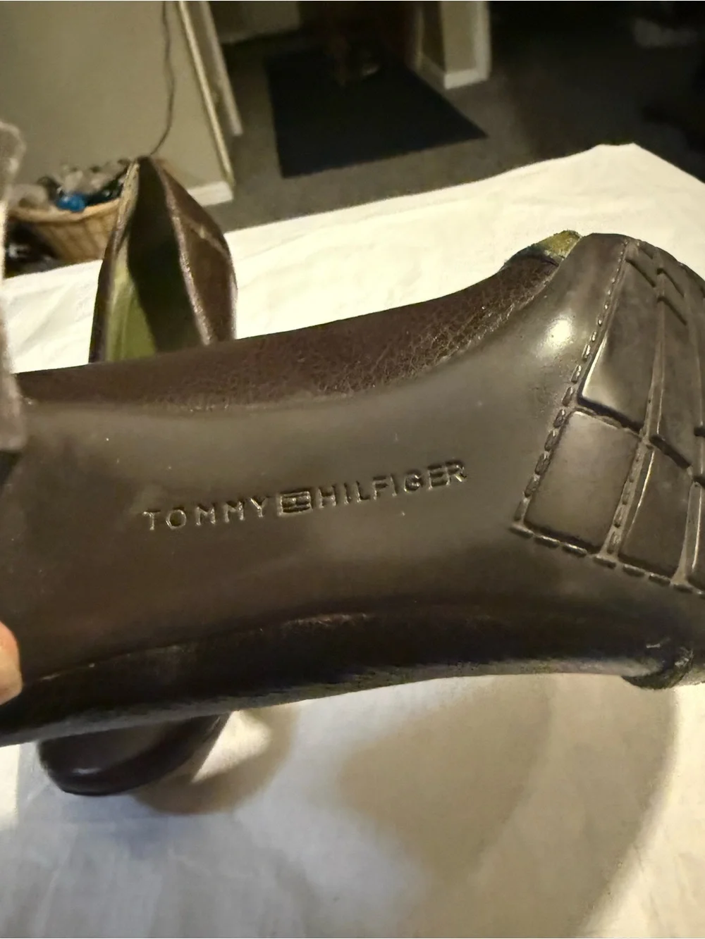 Tommy Hilfiger Brown Leather Fringe Heels with Olive Accent